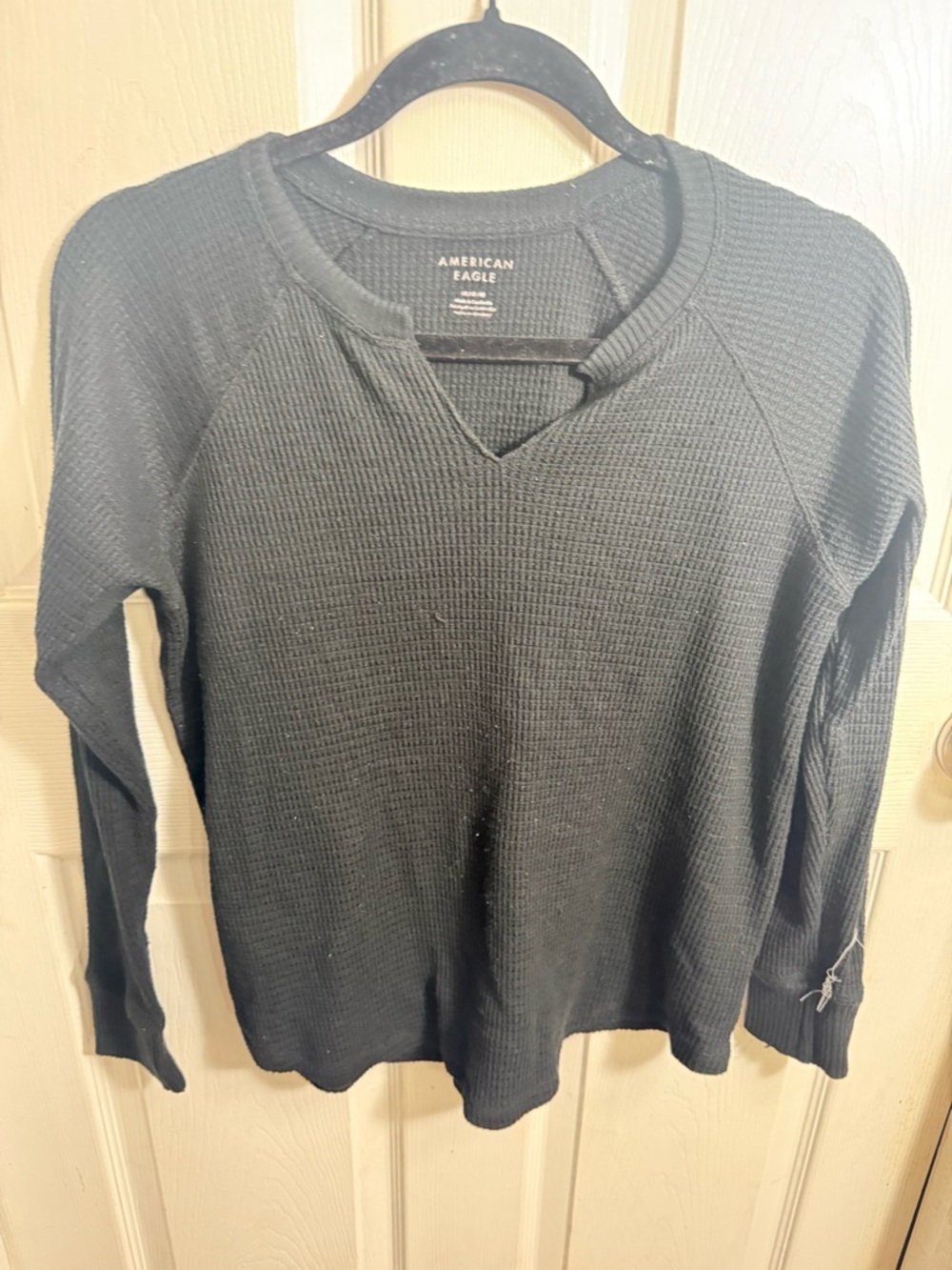 American Eagle Outfitters Men's Black Crewneck Waffle Knit Sweater